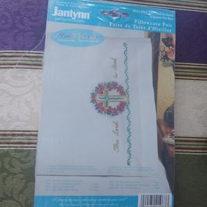 Jenlynn wreath cross needlework pillowcase pair